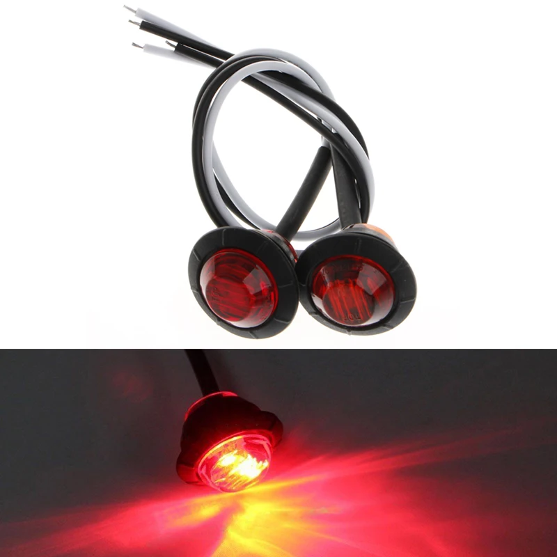 

2X Mini Red 3/4" Round Side 3 LED Marker Trailer Car Bullet Light Waterproof