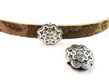 

For 10mm flat cord Licorice Leather flower Slider flat leather bracelet findings Antique Silver Jewelry Components