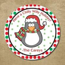 Персонализированные рождественские наклейки-Пингвин, снеговик, шапка Санта, пользовательский подарок наклейка s, Круглый праздничный ярлык, Рождественская наклейка