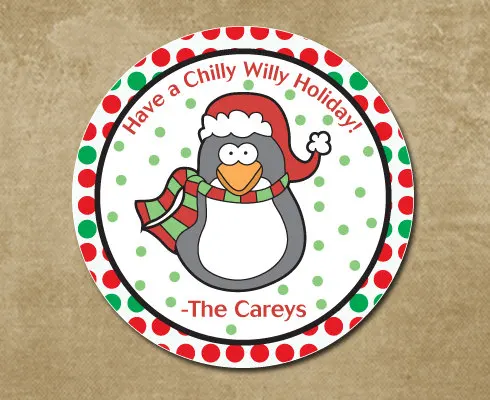 personalized christmas stickers penguin