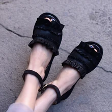 Artmu Original New Women Sandals Comfortable Genuine Leather Handmade Ruffles Buckle Flat Casual Women Shoes 03555 wedges slippers women 2018 slides sandals shoes women genuine leather closed toe handmade comfortable women flat shoes
