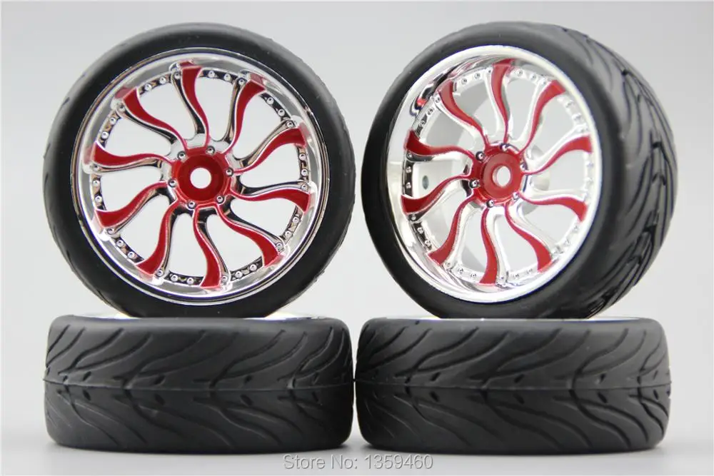 4 4x RC 1/10 Soft Rubber Touring Car Tire Tyre Wheel Rim 4mm Offset 10057 +Tire 
