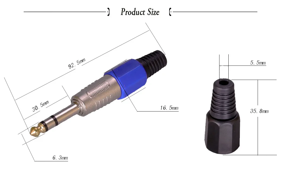 3 Poles 6.35mm Stereo Plug 14 Connector Microphone Guitar Plug 3 Pin 3 6.35mm Stereo Wire Connector (19)