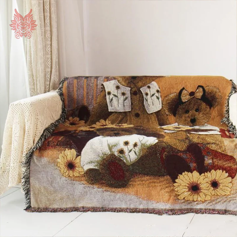 Американский стиль Хлопковое полотенце на диван прекрасный мультфильм жаккардовые одеяла бахромой Нескользящие Чехлы для дивана 130*160 см SP2664