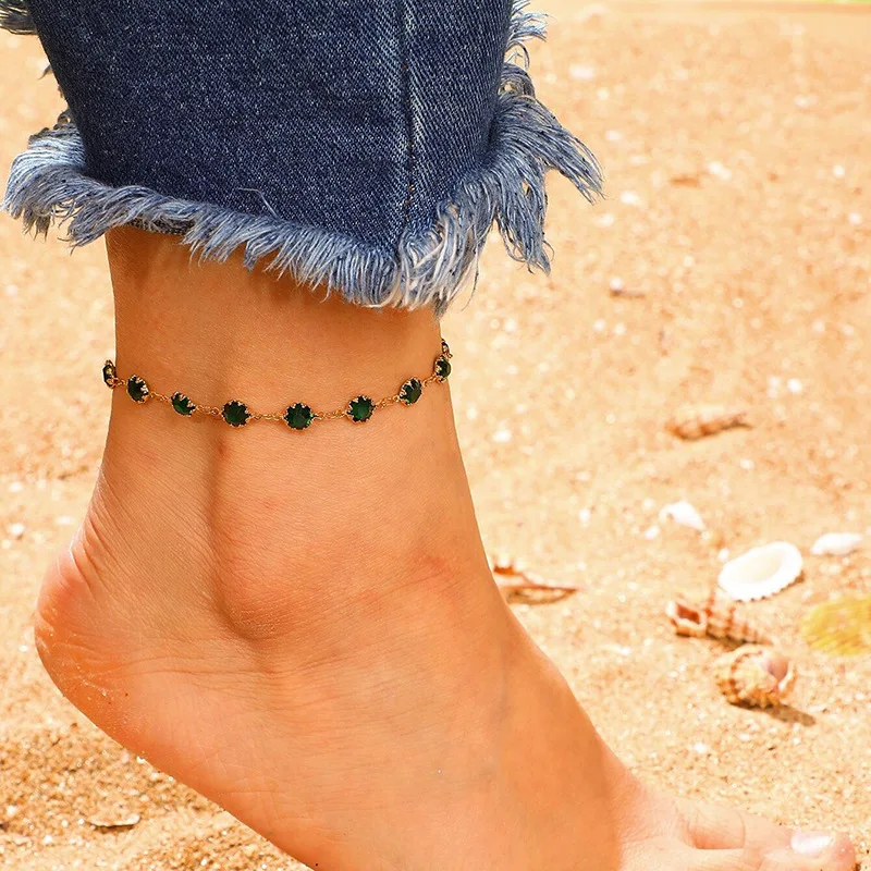 

Bohemia Chic Black Green Crystal Beads Anklets Bracelet For Women Fashion Barefoot Sandals Charm Alloy Chain Ankle Anklet Bijoux