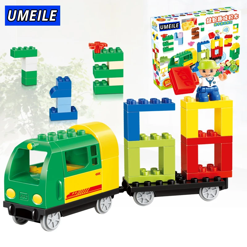 

UMEILE Brand 80PCS Big Building Block Brick Science Education Baby Toys Digital Train Compatible With Duplo Christmas Present