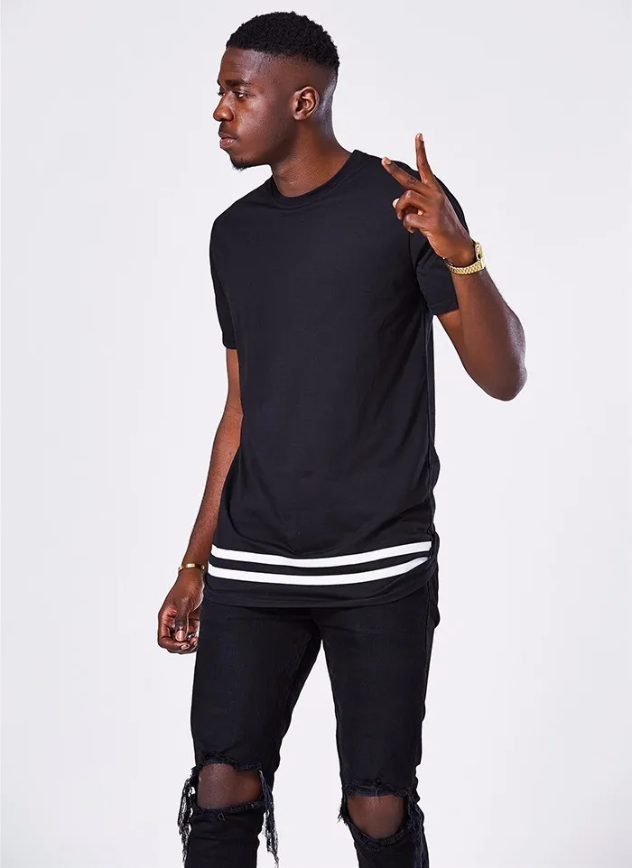 Moomphya Fashion streetwear Men short sleeve t shirt Stylish Longline hipster t shirt men patchwork stripe t shirt