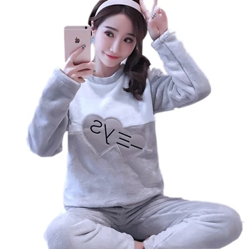 

Thick Warm Flannel plaid Pajama Sets for Women 2019 Winter Long Sleeve Coral Velvet Pyjama Girl Cute Sleepwear Homewear Clothing