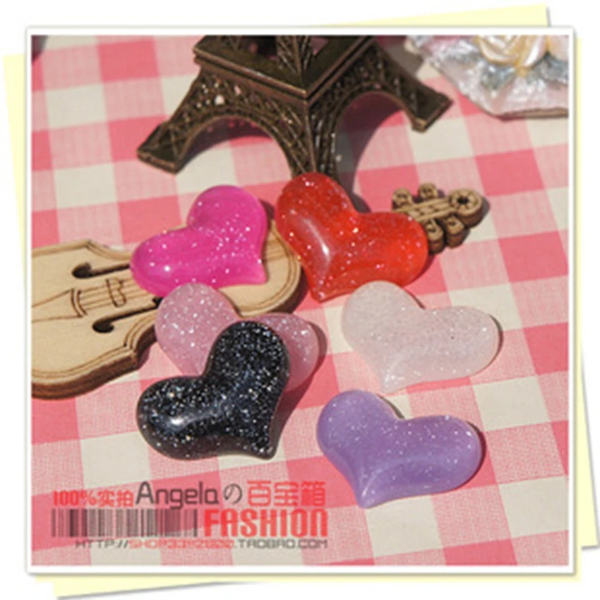 

Jewelry Materials For Hair Decoration Really So Kawaii 50pcs Mixed 22*19mm Flat Back Reisn Cabochon Glitter Heart