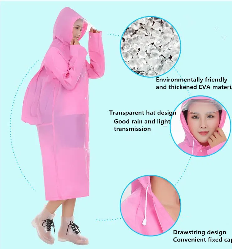 2.Raincoat Plastic EVA Thick Rain Coats Rainwear Rain Poncho Universal Waterproof Touring Hiking Hooded Schoolbag Raincoats Long rain jacket