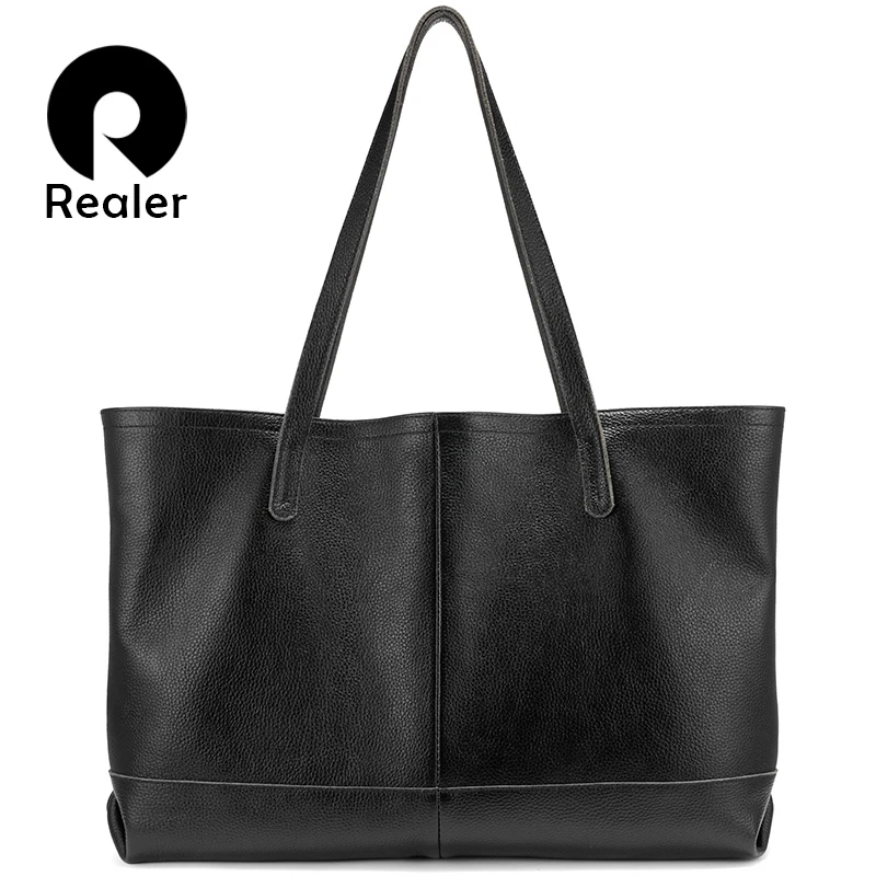 

Women bag genuine leather handbag female large tote bag black handbag ladies big shoulder bag Minimalist Simple composite