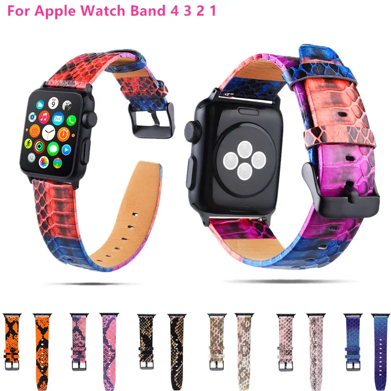 Ремешок кожаный для Apple Watch band 4 44 мм 40 браслет с узором под змеиную кожу iwatch 3 2 38 42 |