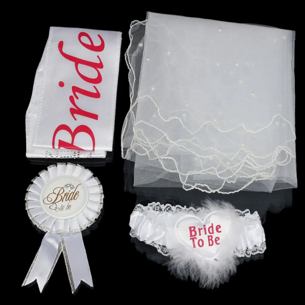 

New 1 Set WHITE Rosette Mantilla Badge Sash Garter Veil Hen Night Party Bride To Be