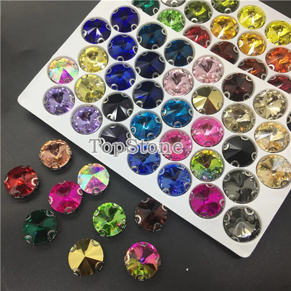 TopStone хрустального кабошона Rivoli с Sew On Stone с схватка Круглый пришить D коготь Украшенные стразами со стеклянными блестками страз для одежды сумки