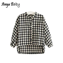 Детская одежда Блузки для девочек детская одежда черно-белая клетчатая Детская школьная блузка рубашка с длинными рукавами для девочек блузка для девочек, рубашки