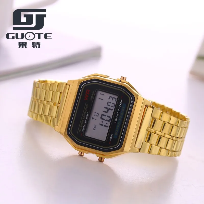 

2016 Hot Sale Fashion design LED Watch Multifunction Life Waterproof Watch For Men Women Cheap Electronic Digital watches Gold