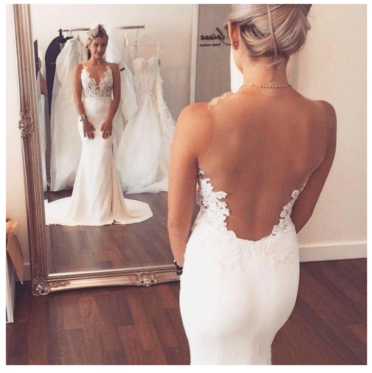 Vestidos de Novia Mermaid Wedding Dress Elegant Lace See Through Back Bridal Gown with Sweep Train Bride | Свадьбы и торжества