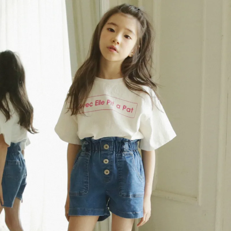 Girls Fashion Suit Summer Letter Print T-shirt and Bow Belt Denim Shorts 2pcs / Set Cute Shirt Children's Clothing Set CC978 Girls Fashion Suit Summer Letter Print T-shirt and Bow Belt Denim Shorts 2pcs / Set Cute Shirt Children's Clothing Set CC978