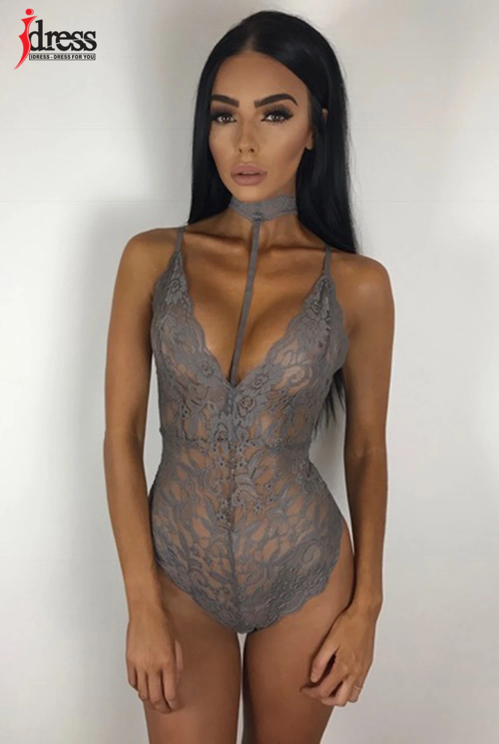 Sexy Women Lace Bodysuit 2017 Summer Crochet See Through Straps Deep V Neck Halter Bodycon Jumpsuit Backless Bandage Bodysuits (3)