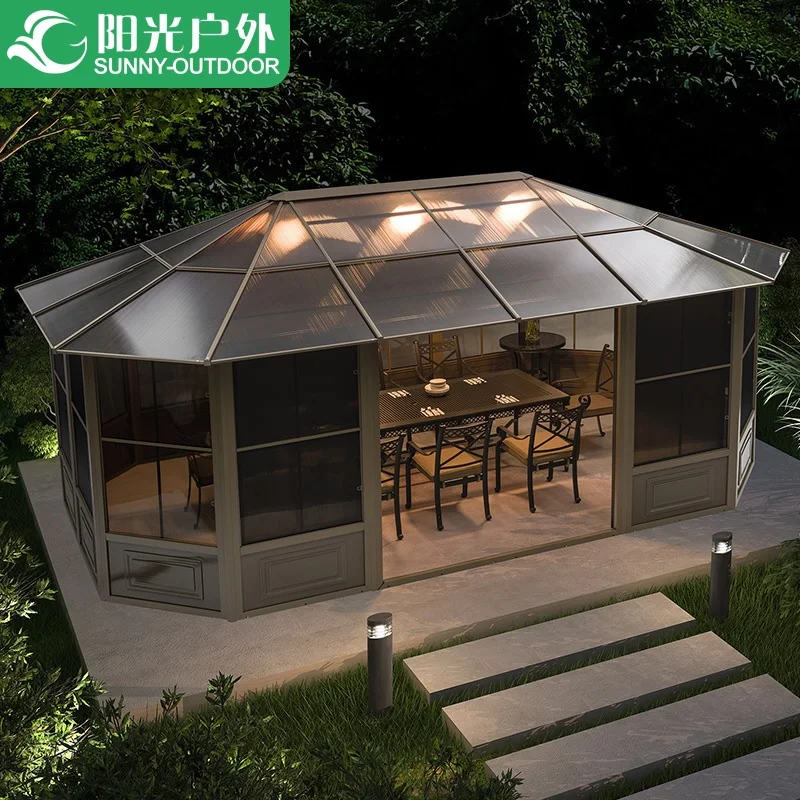 Sunroom с поликарбонатной крышей пик высотой 275 см/окна сетки экран/задний двор уличный садовый павильон