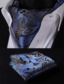 

RF414BS Blue Black Paisley Ascot Tie Pocket Square Woven Men Party wedding Tie Necktie Handkerchief Set