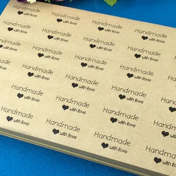 

Fashion kraft 5000PCS/Lot rectangle Printed above"Handmade with LOVE"Sticker Labels Adhesive Stickers DIY For Box/gift/envelope