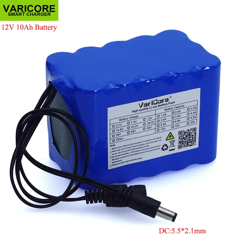 VariCore 12 В 10Ah 18650 литий-ионный аккумулятор 12,6 в 10000 мАч с защитой цепи BMS DC 5,5*2,1 мм резервный источник питания