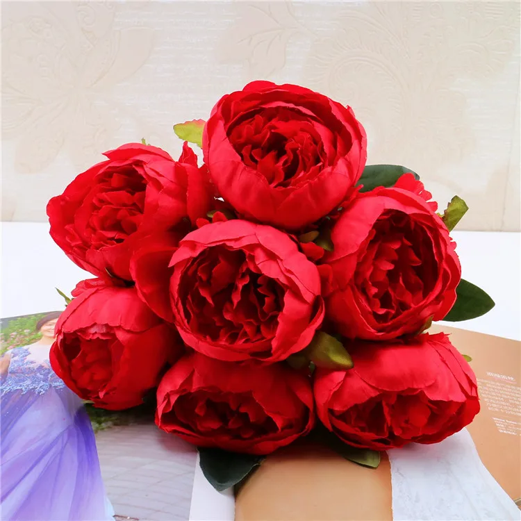 7 heads/bunch Artificial Peony Flowers for Wedding Bouquet Fake Flower for Home Garden Party Decoration DIY Bride Wreath Garland 