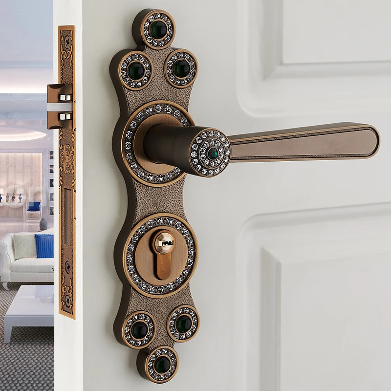 Euro antique luxury Diamond archaize bed room handle lock antique brass crystal wood door lock 2 latchs indoor handle lock Euro antique luxury Diamond archaize bed room handle lock antique brass crystal wood door lock 2 latchs indoor handle lock