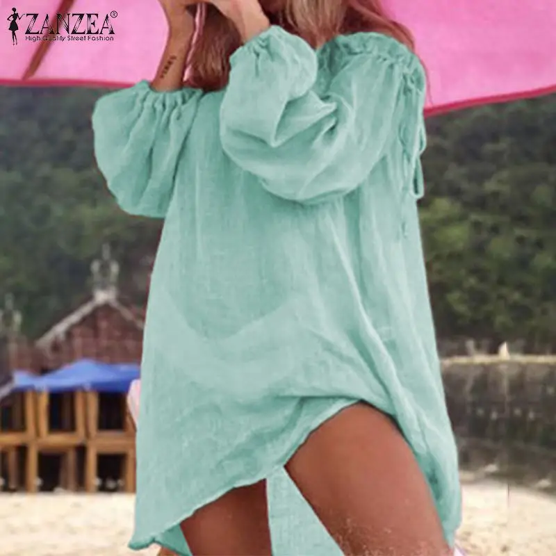 

2019 Plus Size ZANZEA Sexy Off Shoulder Shirt Summer Women Solid Strapless Beach Party Blouse Tunic Tops Female Blusas Chemise