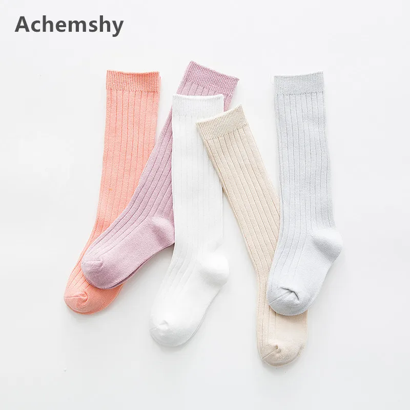 

Spring Infant Long Tube Socks Cotton Solid Wide Striped Knee High Socks Baby Boys Girls Newborn Tube Leg Warm 0-3 Y