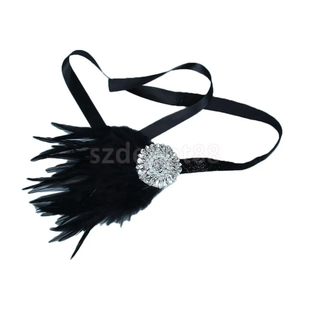 Vintage Charleston Party Feather Rhinestone Headband 1920s Great Gatsby Wedding Church Woman Bridal Hair Accessories