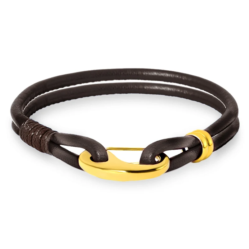 

Men Black Leather Bracelet & Bangles Male Gold Clasp Rope Bracelets 361L Stainless Steel Punk Street Jewelry 4 color