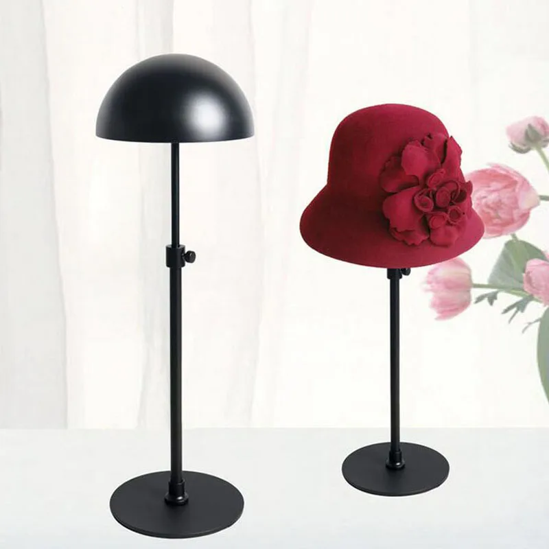 cheap 6pcs lot Black Metal Hat Display Stand Rack Adjustable Hat Holder Cap Wig Exhibition For Boutique Store Free Shipping ZA4190