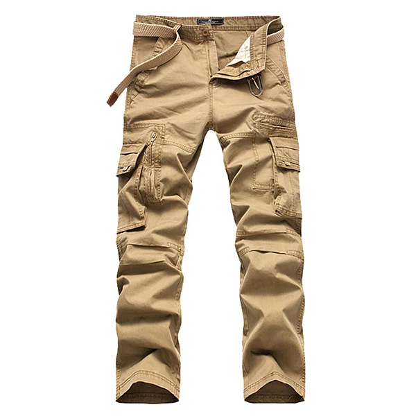 Men's Retro Big Pocket Cargo Pants Casual Straight Leg Cotton Trousers