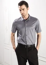High-end men’s clothing Mulberry silk business casual summer wear silk knitted shirts with short sleeves