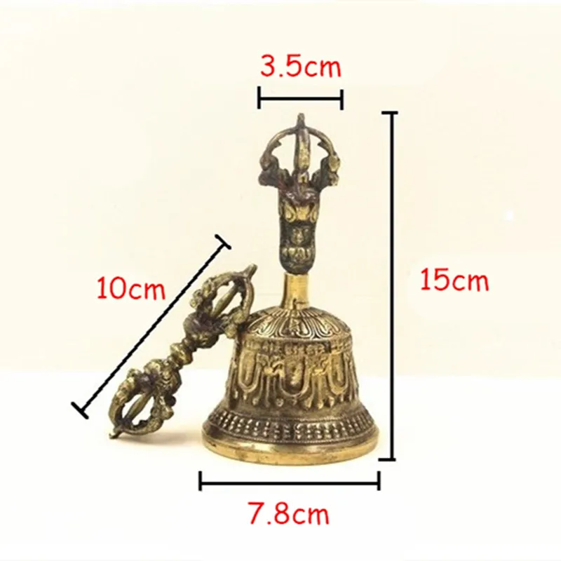 1 комплект, сплав, медь, непальский стиль, качество, ручная работа, Национальный колокольчик, буддийский хвостовой инструмент, ремесла - Цвет: 7.8X15CM