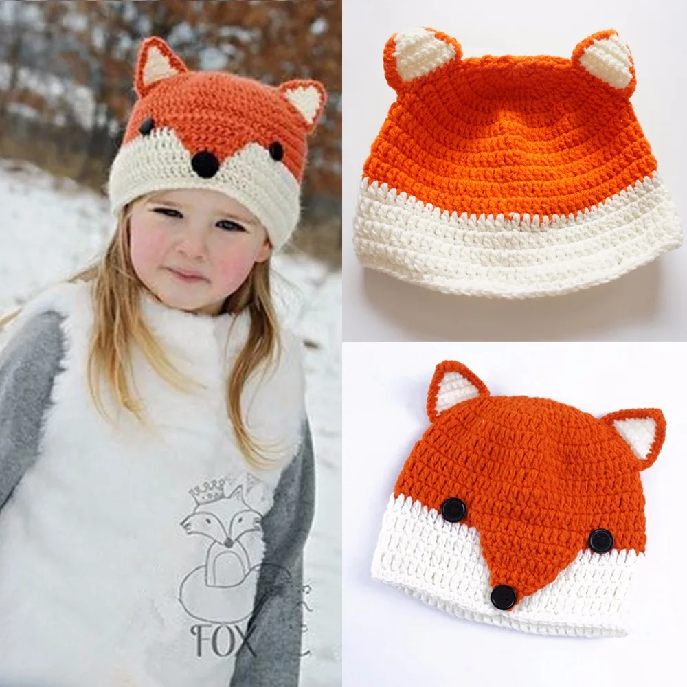 Puseky Winter Baby Kid Cute Fox Animal Unisex Knit Crochet Beanie Cap 4