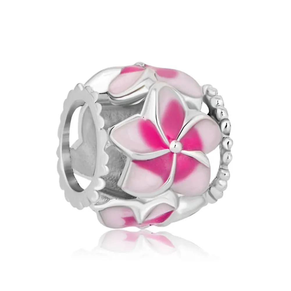 Authentic Filigree Pink Flower Bead Fit Pandora Charm Bracelets DIY Jewelry Making