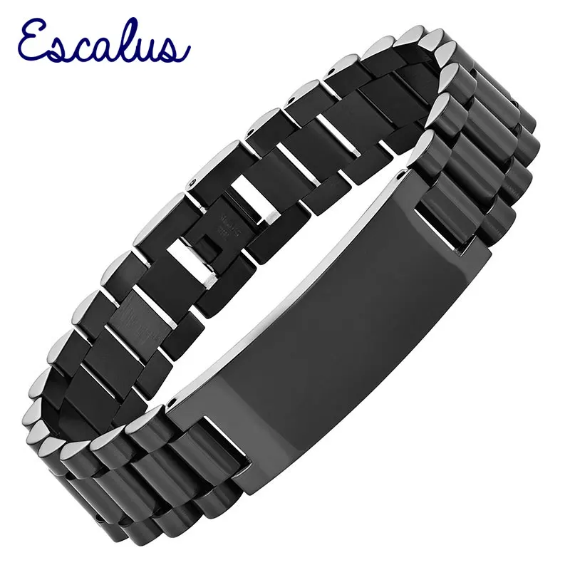 Escalus Stainless Steel Bracelet Classic Cool Design Men All Black