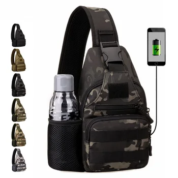 

Casual USB Charger Men Chest Bag Military Assault Shoulder Crossbody Bag Travel Water Bottle Bag Nylon Men Sling Pack Rucksack