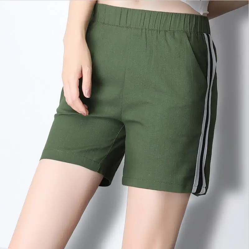 

Elastic Waist Casual Women Shorts Summer New 2019 Solid Loose Mid Shorts Cotton Linen beach Large Size 5XL 6XL 7XL Shorts Female