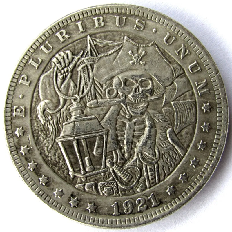 

HB(16) US 1921 Morgan Dollar With Pirate Captains skull zombie skeleton Copy Coins