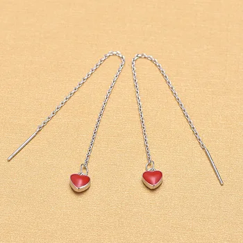 

DreamySky 100% Real Pure 925 Sterling Silver Long Heart Earrings For Women Fashion Jewelry Brincos Drop Shipping