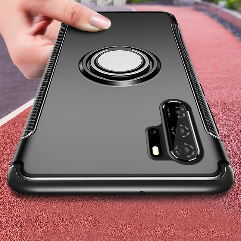 

For Huawei P30 Pro Case Cover Carbon Fiber Texture Armor Capa P30 Case Magnetic Car Holder Matal Ring Anti-Fall Phone Case