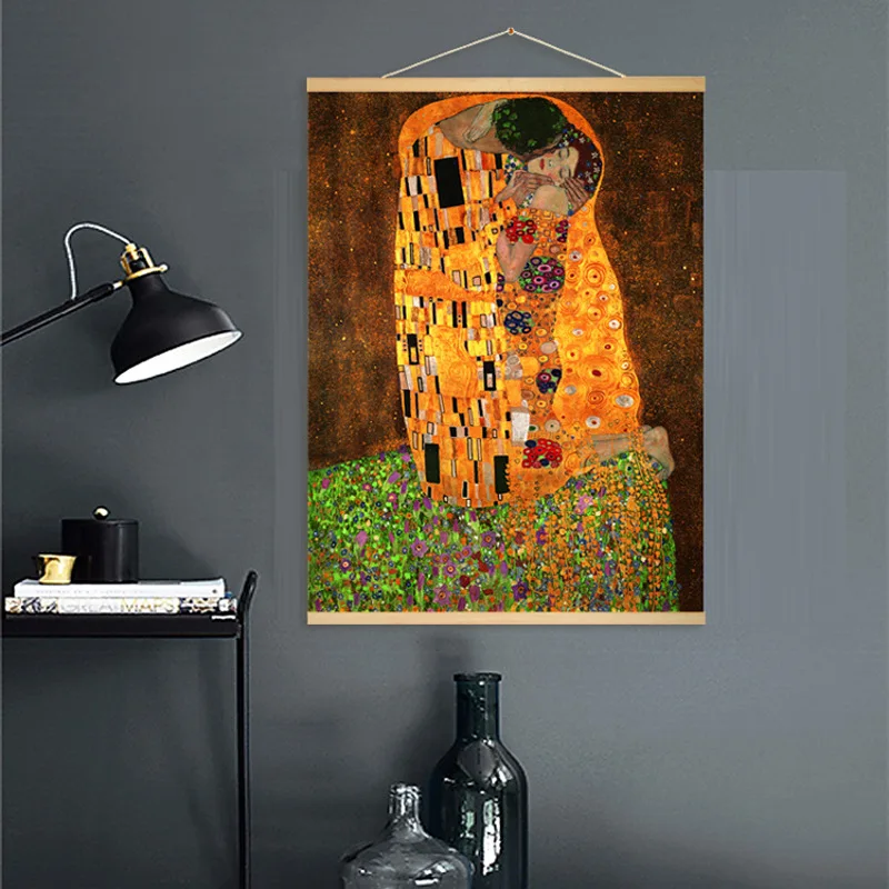 

Gustav Klimt Kiss Classical Hanging Scroll Painting Canvas Posters And Prints Wall Art Wall Pictures Bedroom Nordic Home Decor
