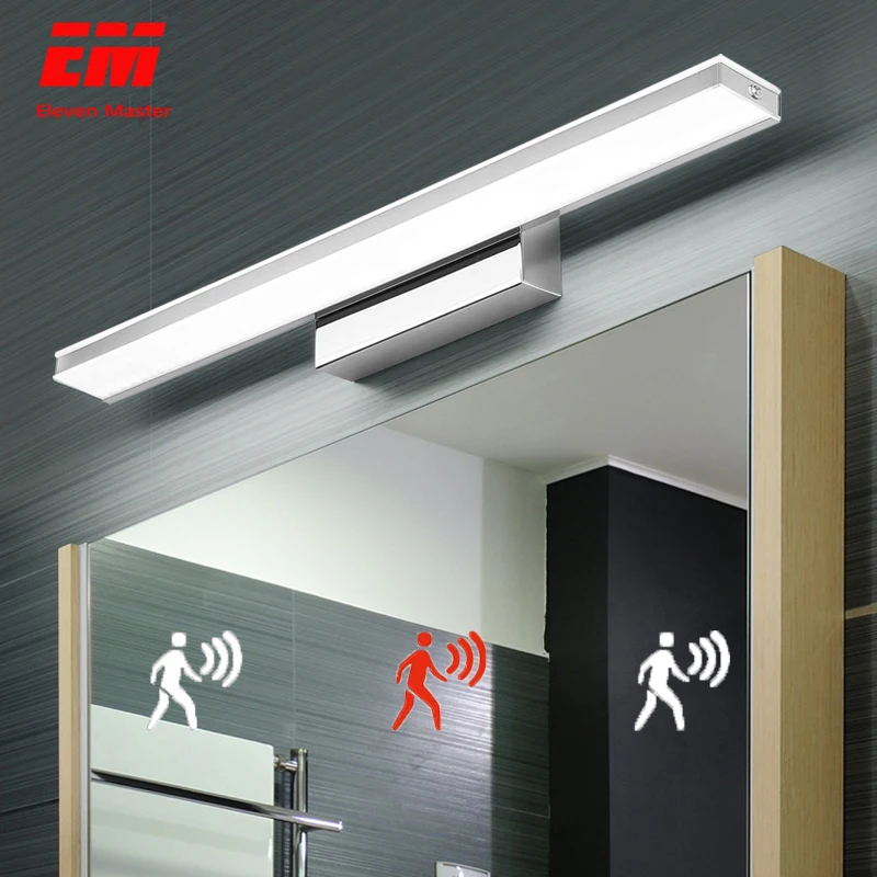 Светодиодный зеркальный светильник 42-52 см с PIR датчиком движения, водонепроницаемый современный косметический акриловый настенный светильник для ванной комнаты, светильник-бра, лампа ZJQ0005