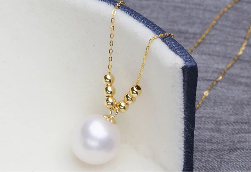 Sinya 18k gold choker necklace with 7.5-10mm natural Round pearls and 3mm gold beads Au750 gold chain length 45cm for women (15)