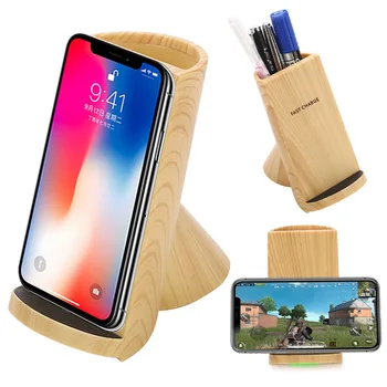 

Wood Grain Pen 3 in 1 QI Fast quick for xiaomi samsung iphone Wireless induction phone Charger charging Pad Stand with Holder