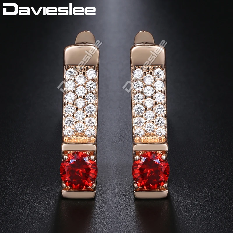 

Davieslee Stud Earrings For Women 585 Rose Gold Filled Red CZ Clear Rhinestones Womens Earring Fashion Jewelry Girls Gift GE155